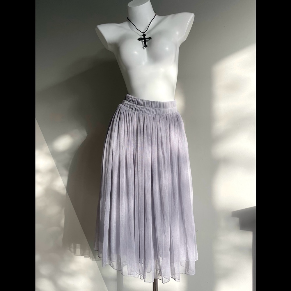 Grey Tulle Puffy Midi Skirt